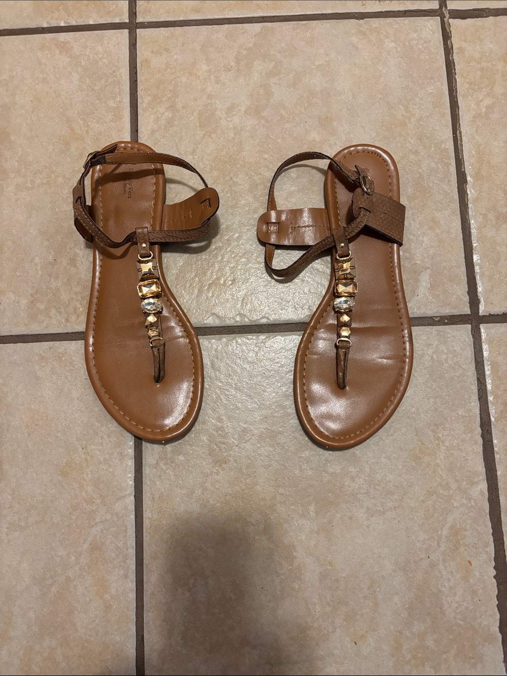 Simply Vera Vera Wang Brown Jeweled T-Strap Sandals